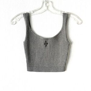 OVO Ribbed Knit Crop Cotton Cashmere Blend Tank Top in Heather Grey
